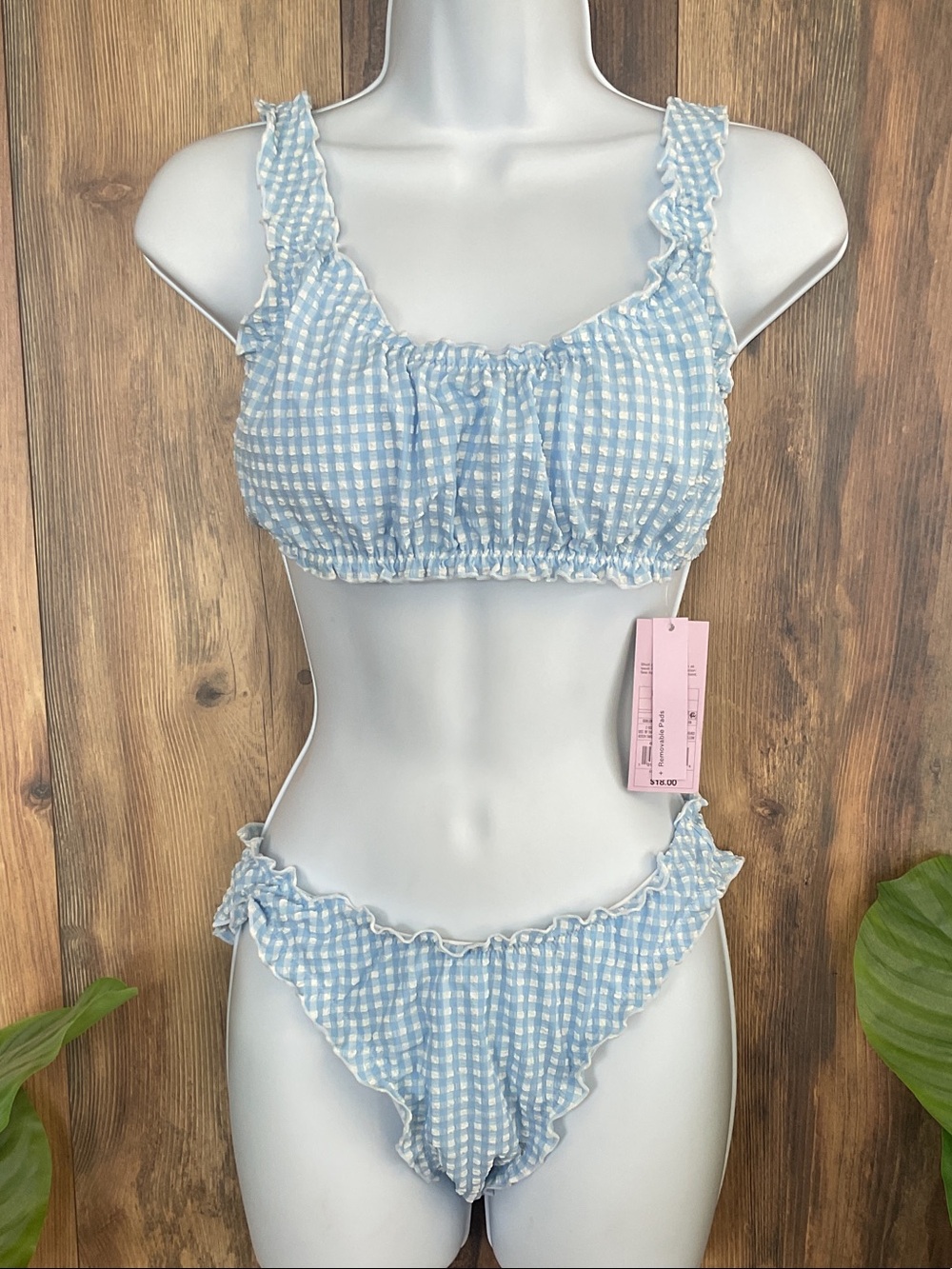 wild fable Light Blue Gingham Ruffle 2 PC Bikini Set M/M 925C